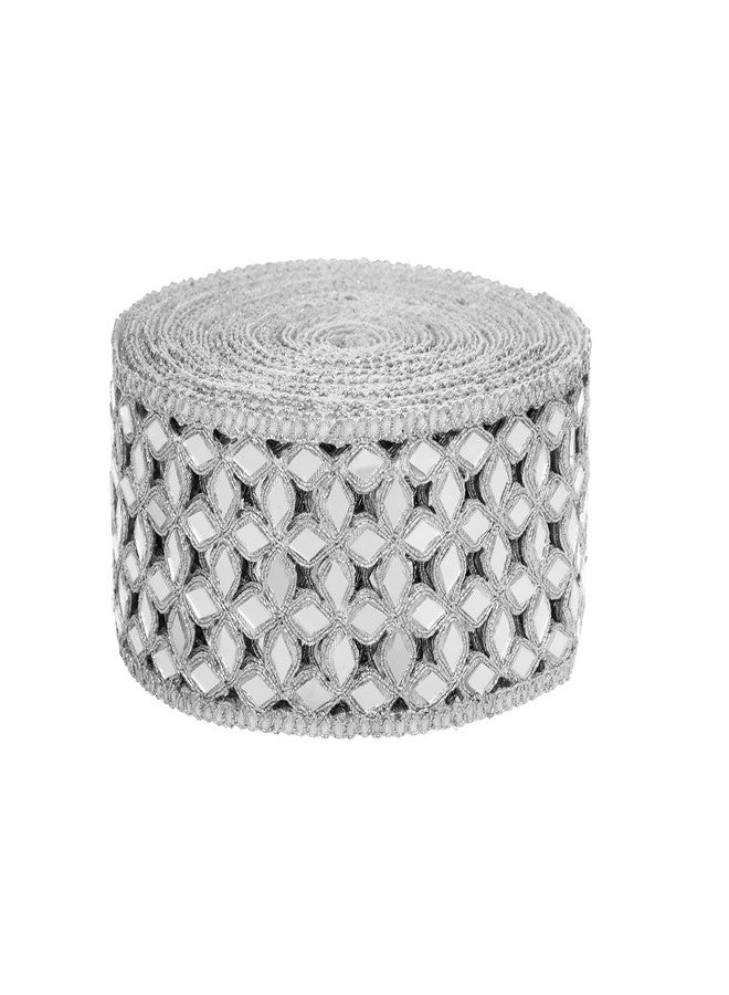 CORIOX Shiny Mirror Lace 9 Meter Border for Dresses, Sarees, Suits, Blouses, Dupattas, Bags, Art and Craft. (Silver) - Image 1